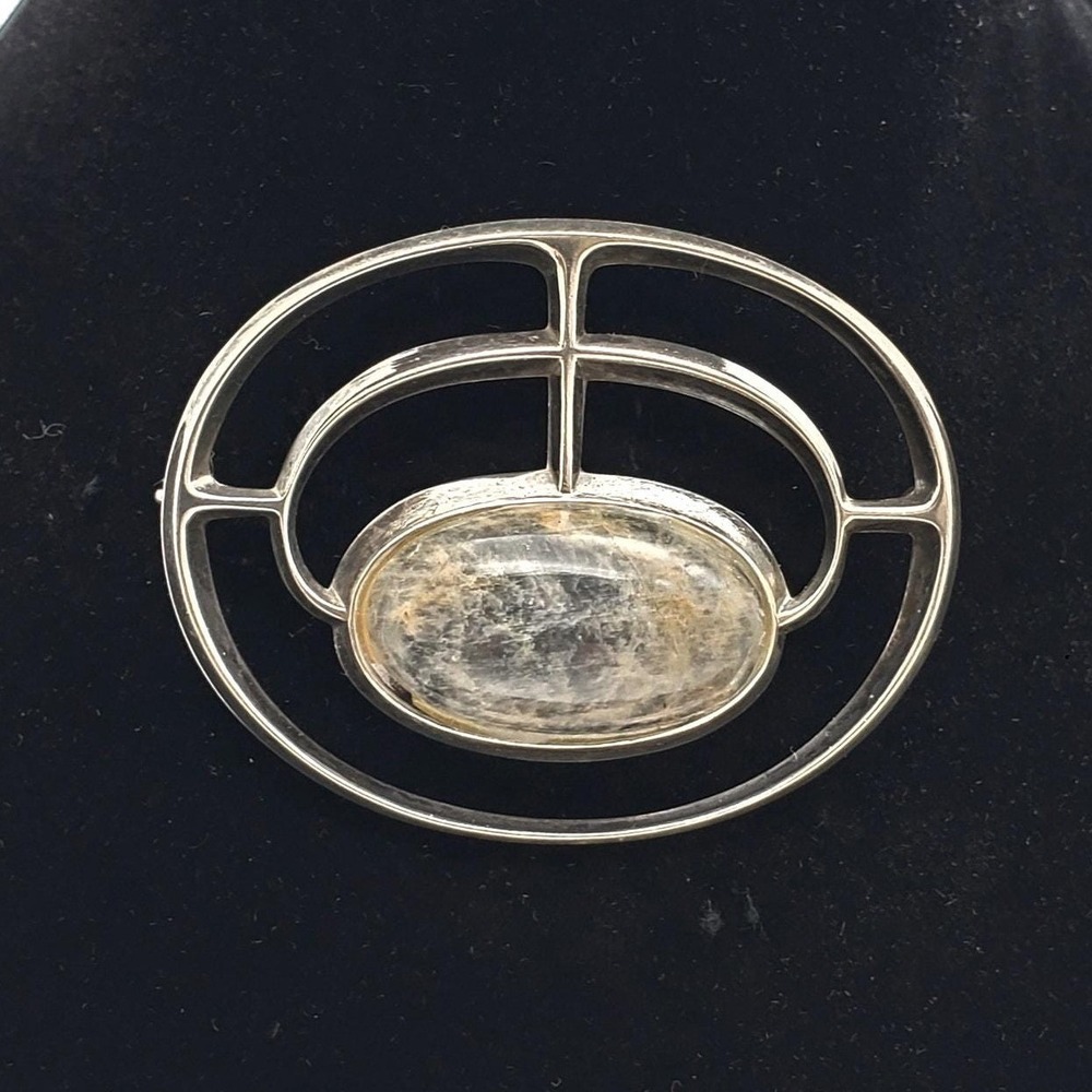 Sterling Silver 925 Stone Brooch David Andersen Norway Bjorn Ostern Abstract Pin